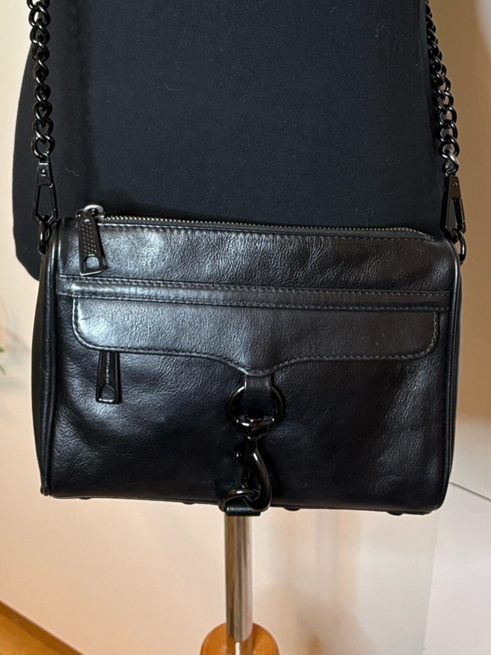 Rebecca Minkoff Mini MAC Black Leather Crossbody with Blackmetal Chain